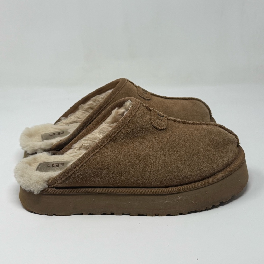 UGG Disquette Platform Slippers Shoes Womens 10 Brown Chestnut Shearling Lined